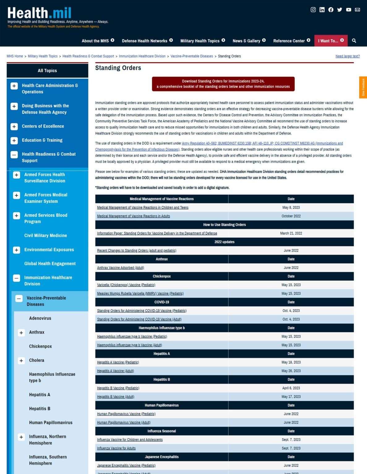 Clinical Resources: Standing Orders Templates | Immunize.org