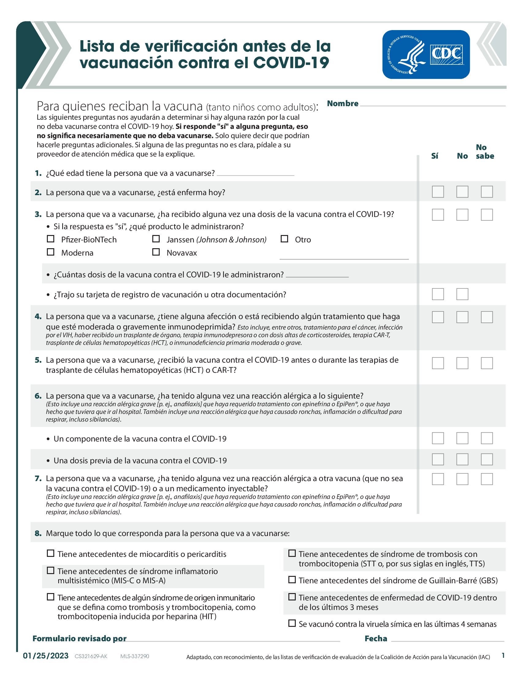 Screening Checklists Archives | Immunize.org