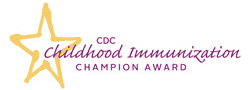 CDC Childhood Immunization Champion Award logo.